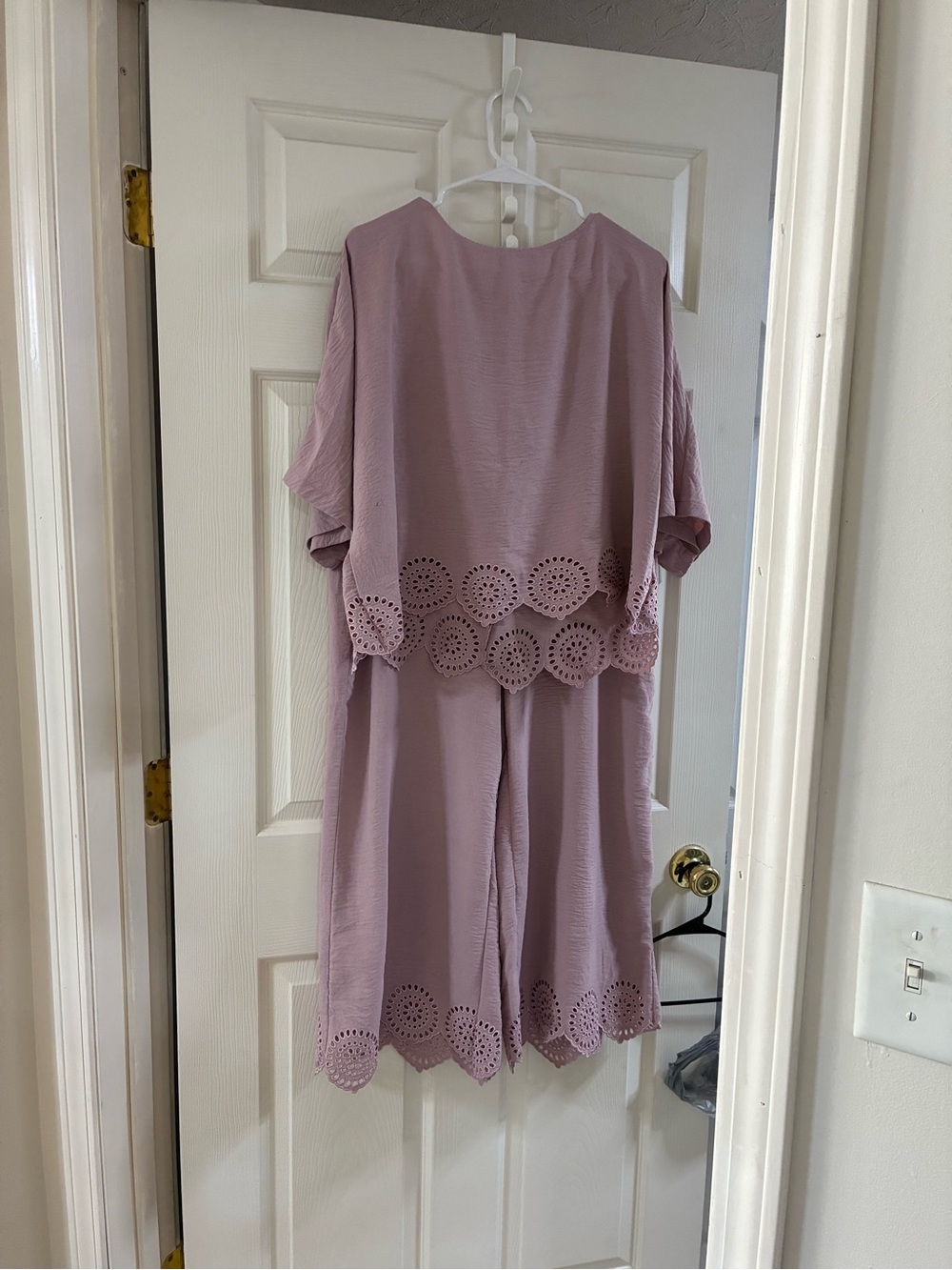 Lavender Eyelet Hem Two-Piece pants Set